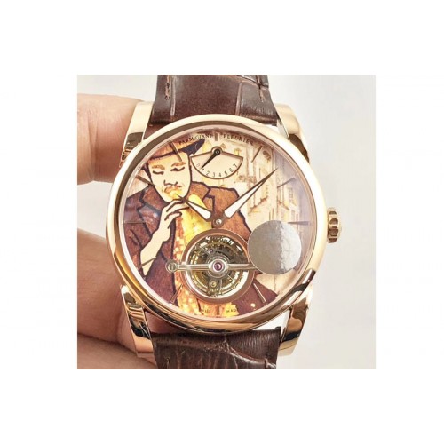 Parmigiani Fleurier Tonda Tourbillon Woodrock RG Real PR JBF Best Edition Red Man Dial on Brown Leather Strap