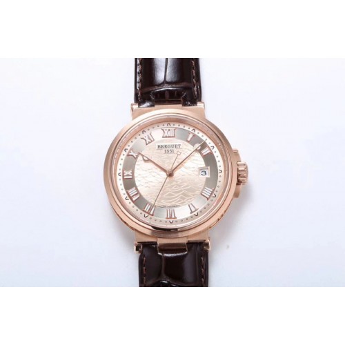 Breguet Marine 5517 RG V9F 1:1 Best Edition RG Textured Dial on Brown Leather Strap A23J(Free a rubber strap)
