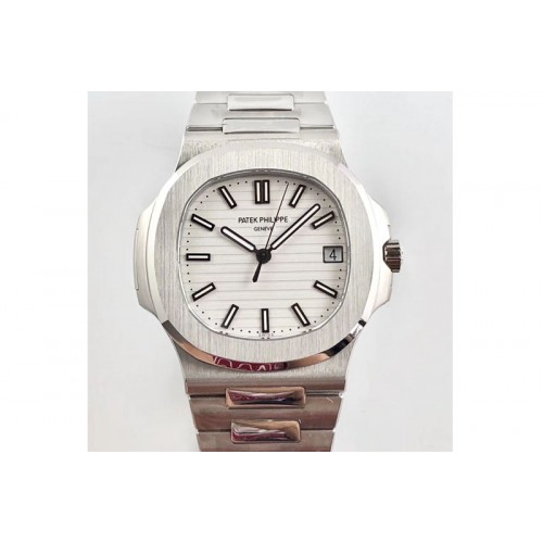 Patek Philippe Nautilus Jumbo 5711 Super Replication PPF 1:1 Best Edition White Textured Dial on SS Bracelet PPF324(Free Box)