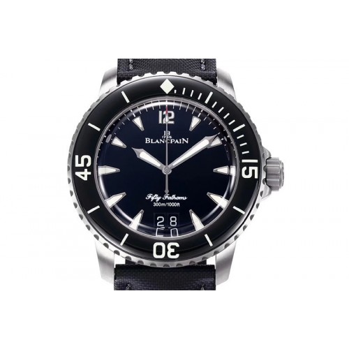 Blancpain Fifty Fathoms Titanium Big Date Black HGF Best Edition Black Dial on Sail-canvas Strap A6918B (Free Tool And Nylon Str