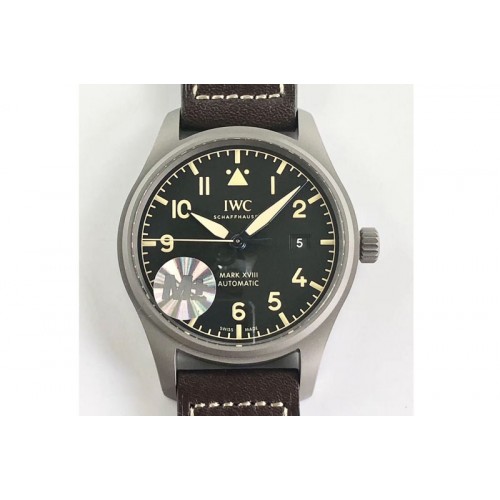 IWC Mark XVIII IW327006 Titanium M+F 1:1 Best Edition Black Dial on Brown Leather Strap A35111 (Free Nylon Strap)