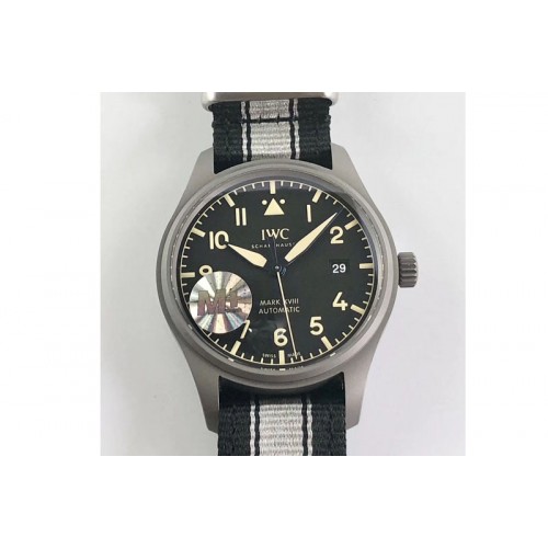 IWC Mark XVIII IW327006 Titanium Grand M+F 1:1 Best Edition Black Dial on Black/Gray Nylon Strap A35111 (Free Leather Strap)