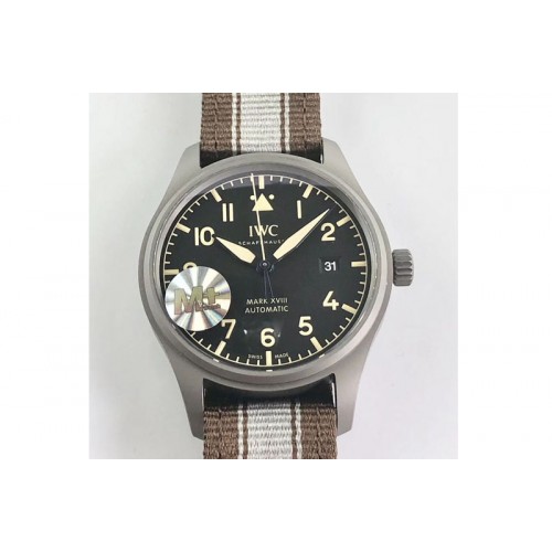IWC Mark XVIII IW327006 Titanium Grand M+F 1:1 Best Edition Black Dial on Brown/Gray Nylon Strap A35111 (Free Leather Strap)