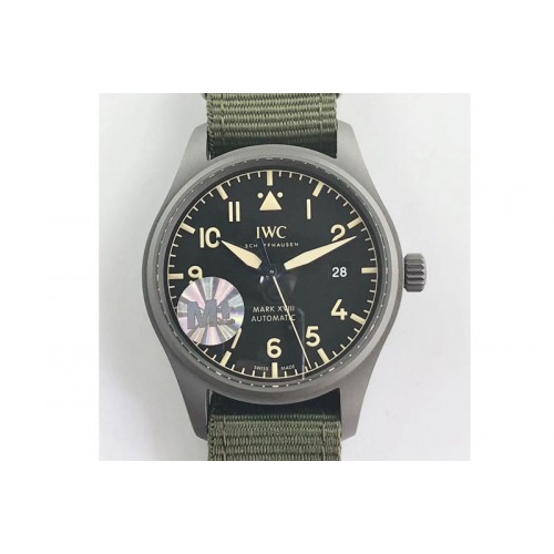 IWC Mark XVIII IW327006 Titanium Grand M+F 1:1 Best Edition Black Dial on Green Nylon Strap A35111 (Free Leather Strap)