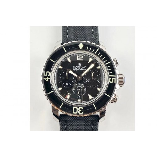 Blancpain Fifty Fathoms SS Black OMF 1:1 Best Edition Black Dial on Sail-canvas Strap A7750 (Free Extra Strap And Tool)