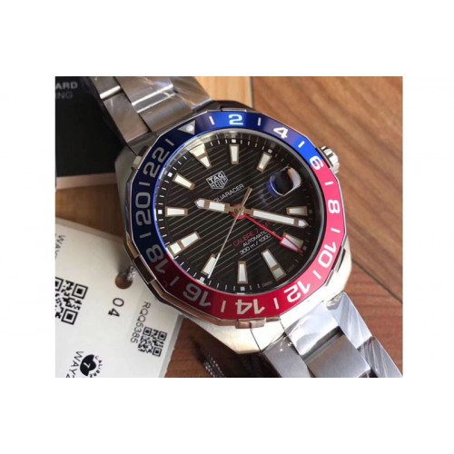 Tag Heuer Aquaracer Calibre 7 GMT SS 43mm OXF 1:1 Best Edition Pepsi Ceramic Bezel Black Dial on SS Bracelet SW200