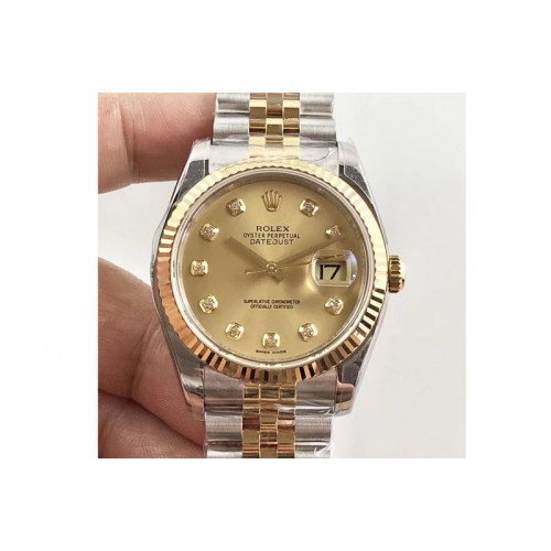 Rolex DateJust 36 SS/YG 116233 ARF 1:1 Best Edition 904L Steel YG Dial Stick Markers on Jubilee Bracelet SH3135 V2