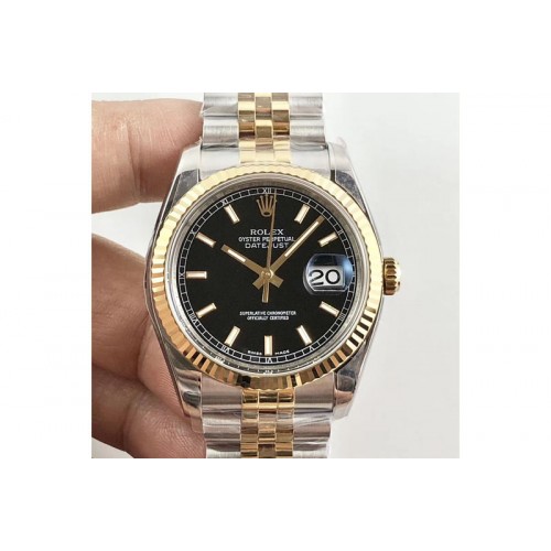 Rolex DateJust 36 SS/YG 116233 ARF 1:1 Best Edition 904L Steel Black Dial Stick Markers on Jubilee Bracelet SH3135 V2