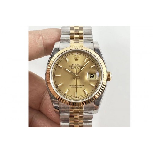 Rolex DateJust 36 SS/YG 116233 ARF 1:1 Best Edition 904L Steel YG Dial Diamonds Markers on Jubilee Bracelet SH3135 V2