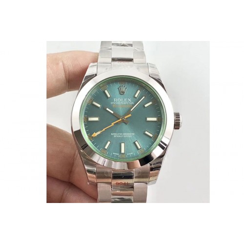 Rolex Milgauss 116400 904L SS DJF 1:1 Best Edition Blue Dial on 904L SS Bracelet A2836 (Real Green Sapphire Crystal)
