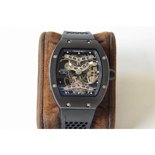 Richard Mille RM027 Ceramic Real Tourbillon EURF Best Edition Skeleton Skull Dial on Black Rubber Strap
