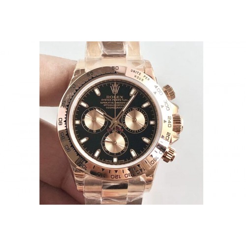 Rolex Daytona RG JH 1:1 Best Edition Black Dial on RG Bracelet A4130 Super Clone