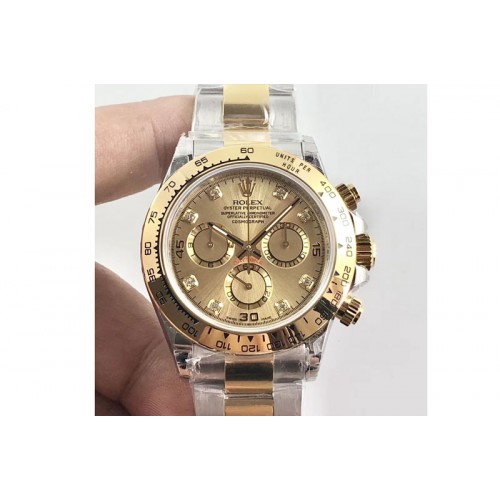 Rolex Daytona 116523 JH Best Edtion Gold Dial Diamond Markers on SS/YG Bracelet A4130