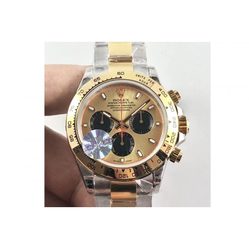 Rolex Daytona 116523 JH Best Edtion Gold Dial Black Subdial Stick Markers on SS/YG Bracelet A4130