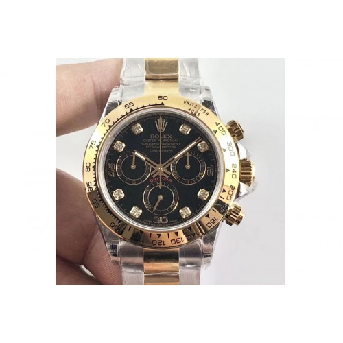 Rolex Daytona 116523 JH Best Edtion Black Dial Diamond Markers on SS/YG Bracelet A4130
