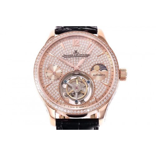 Jaeger-LeCoultre Master Grande Tradition Tourbillon RG Diamond Dial on Brown Leather Strap