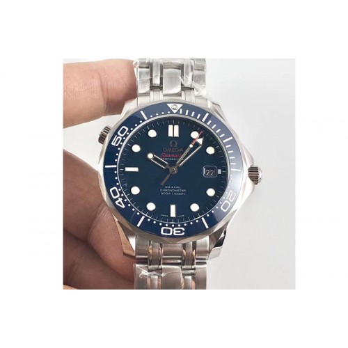 Omega Seamaster 300M SS OMF V2 1:1 Best Edition Blue Dial Blue Ceramic Bezel on SS Bracelet A2824(Black Balance Wheel)