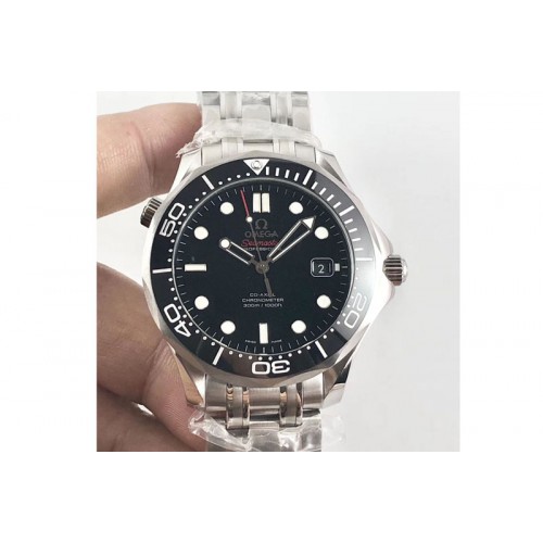 Omega Seamaster 300M SS OMF V2 Best 1:1 Edition Black Dial Black Ceramic Bezel on SS Bracelet A2824(Black Balance Wheel)
