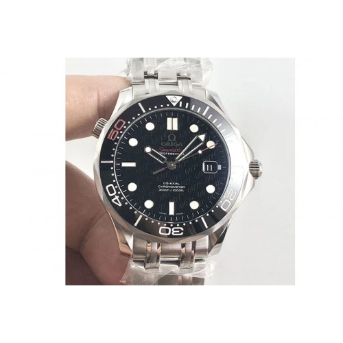 Omega Seamaster 300M 007 50th SS OMF V2 1:1 Best Edition Black 007 Dial Ceramic Bezel on SS Bracelet A2824 (Black Balance Wheel)