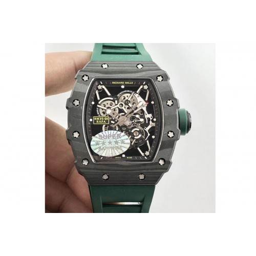 Richard Mille RM035-01 Forged Carbon Case KVF Best Edition Skeleton Dial Green Crown on Green Rubber Strap MIYOTA8215