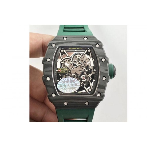 Richard Mille RM035-02 Forged Carbon Case KVF Best Edition Skeleton Dial Green Crown on Green Rubber Strap MIYOTA8215 Richard Mille RM035-02 Forged Carbon Case KVF Best Edition Skeleton Dial Green Crown on Green Rubber Strap MIYOTA8215