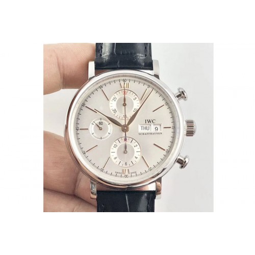 IWC Portofino IW391022 SS ZK 1:1 Best Edition White Dial Gold Markers On black leather strap A7750