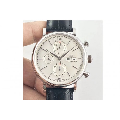 IWC Portofino IW391001 SS ZK 1:1 Best Edition White Dial Silver Markers on leather strap A7750
