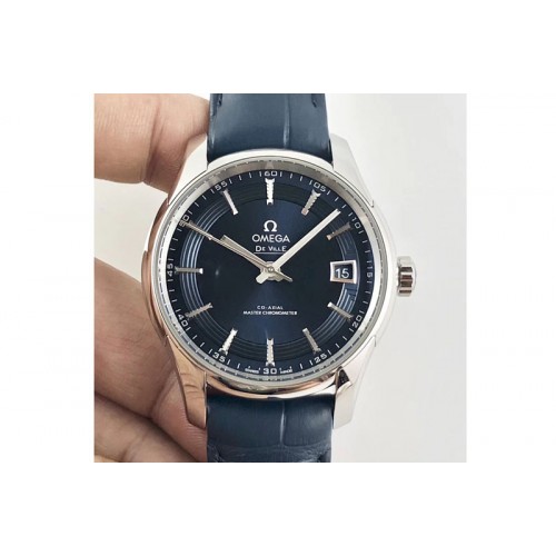 Omega De Ville Hour Vision 41mm SS ACF 1:1 Best Edition Black Dial on Black Leather Strap A23J