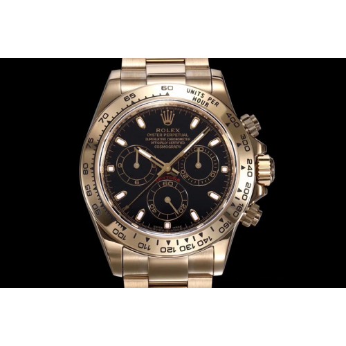 Rolex Daytona 116508 ARF 1:1 Best Edition YG Plated 904L SS Case and Bracelet Black Dial A4130 Super Clone