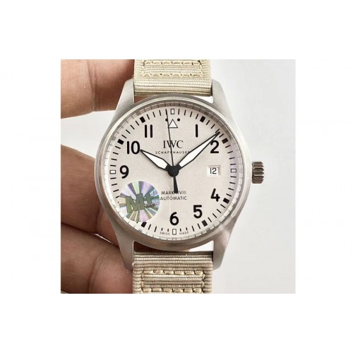 IWC Mark XVIII IW327012 SS M+F 1:1 Best Edition White Dial on White Nylon Strap A35111 (Free Nylon Strap)