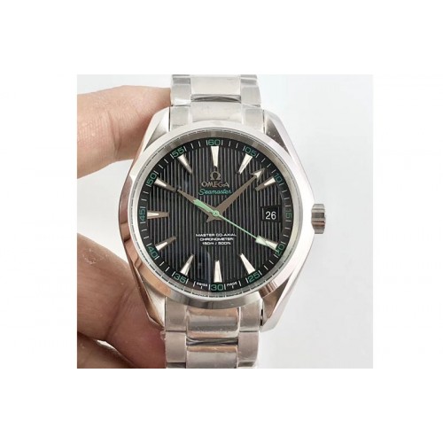 Omega Aqua Terra 150M SS TW 1:1 Best Edition Black Textured Dial Green Hand on SS Bracelet A8500 Super Clone