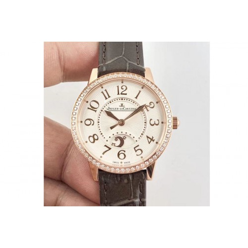 Jaeger-LeCoultre Master Ultra-Thin Moon Ladies RG ZF 1:1 Best Edition White Texture Dial on Black Leather Strap A898