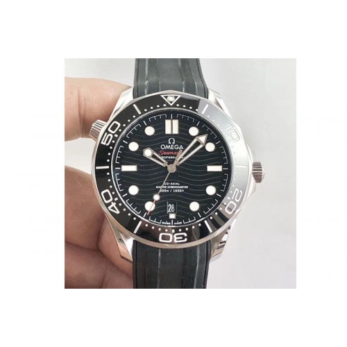 Omega 2018 Seamaster Diver 300M OMF Best Edition Black Ceramic Black Dial on Black Rubber Strap A8800 (Black Balance Wheel)