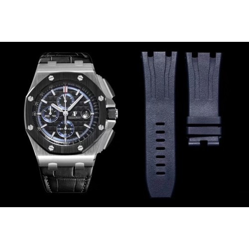 Audemars Piguet Royal Oak Offshore 44mm 26411PO SS Updated Black Ceramic Bezel JF 1:1 Best Edition Black/Blue Dial on Rubber Str