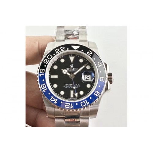Rolex GMT Master II 116710 Real Black/Blue Ceramic Bezel 904L SS DJF Best Edition Blue Dial on 904L Oyster Bracelet A2836