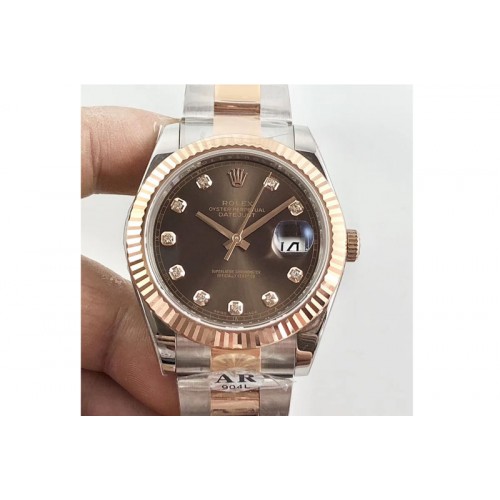 Rolex DateJust 41 126331 SS/RG ARF 1:1 Best Edition 904L Steel Brown Dial Diamonds Markers on Oyster Bracelet A2824 Rolex DateJust 41 126331 SS/RG ARF 1:1 Best Edition 904L Steel Brown Dial Diamonds Markers on Oyster Bracelet A2824