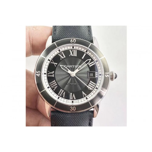 Ronde Solo de Cartier 42mm GP 1:1 Best Edition Titanium Black Dial on Black Nylon Strap A2824