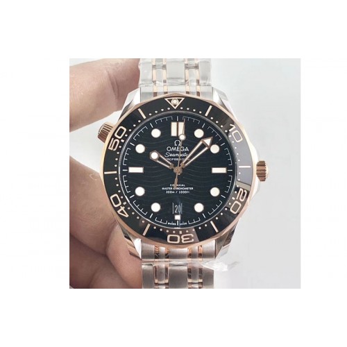 Omega 2018 Seamaster Diver 300M OMF Best Edition SS/RG Black Ceramic Black Dial on SS/RG Bracelet A8800 (Black Balance Wheel)