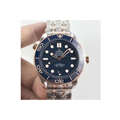 Omega 2018 Seamaster Diver 300M OMF Best Edition SS/RG Blue Ceramic Blue Dial on SS/RG Bracelet A8800 (Black Balance Wheel)