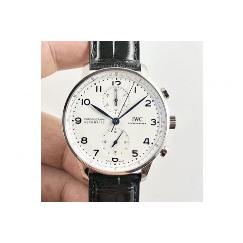 IWC Portuguese Chrono "150 Years" ZF 1:1 Best Edition White Dial on Black Leather Strap Cal.69355