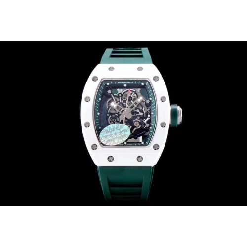 Richard Mille  RM055 Real White Ceramic KVF Best Edition Skeleton Dial Green Inner and  Crown on Green Rubber Strap MIYOTA8215