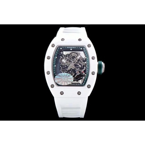 Richard Mille  RM055 Real White Ceramic KVF Best Edition Skeleton Dial Green Inner and Crown on White Rubber Strap MIYOTA8215