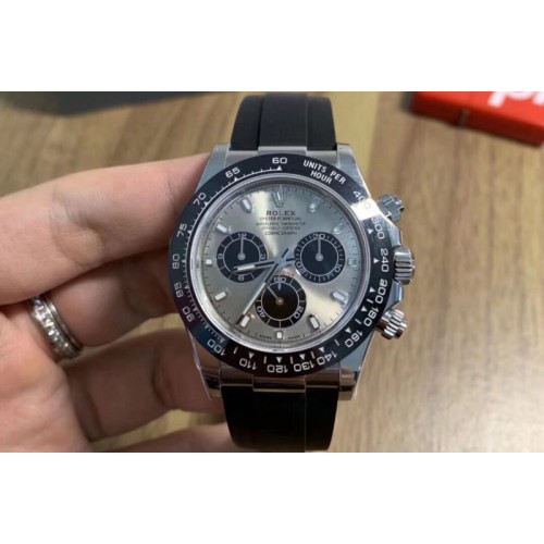 Rolex Daytona 116519 Noob 1:1 Best Edition 904L SS Case Gray/Black Dial on Black Rubber Strap SA4130 V2 (Free Extra Strap)
