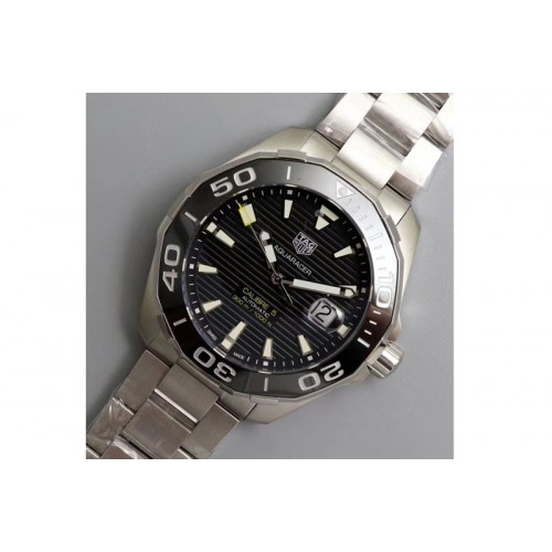 Tag Heuer Aquaracer Calibre 5 SS 43mm KOR 1:1 Best Edition Black Ceramic Bezel Black Dial on SS Bracelet SW200