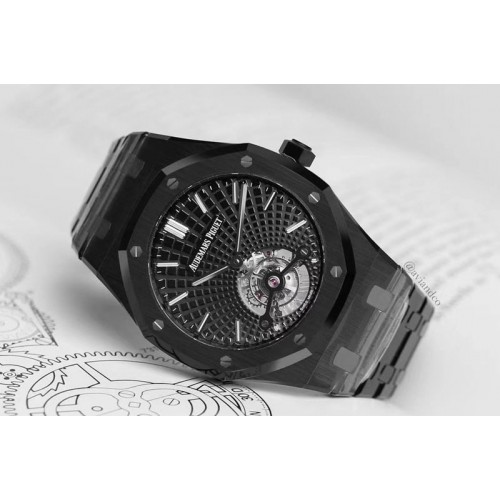Audemars Piguet AP Royal Oak Tourbillon 26522CE R8 factory Black Sunburst Tapisserie Dial on Black Bracelet Cal.2924