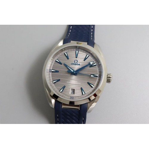 Omega Aqua Terra 150M Master Chronometers 3S 1:1 Best Edition Gray Dial Blue Hand on Blue Rubber Strap A8900 Super Clone Omega Aqua Terra 150M Master Chronometers 3S 1:1 Best Edition Gray Dial Blue Hand on Blue Rubber Strap A8900 Super Clone