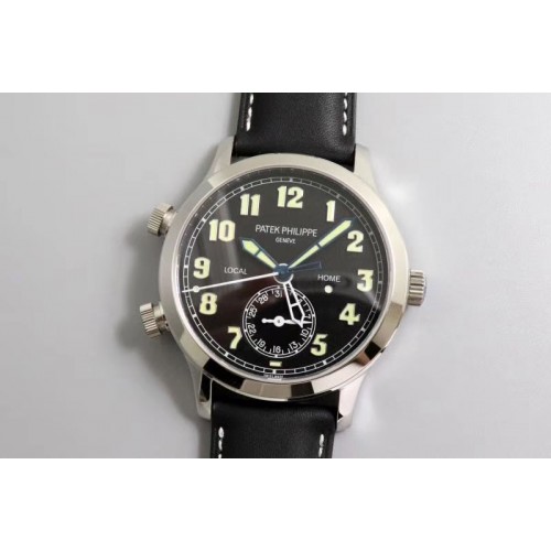 Patek Philippe Calatrava 5524G Pilot Travel Time GRF Blue Dial on Black Leather Strap MIYOTA 9015