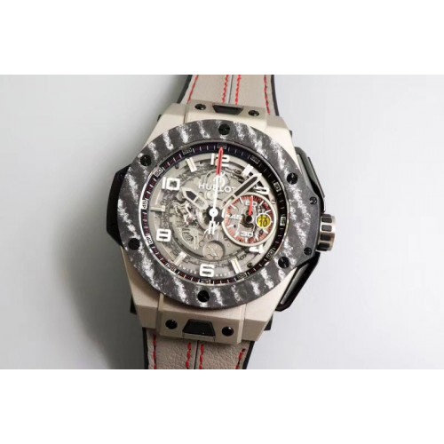 Hublot Big Bang Ferrari Unico Titanium F4 V6F Best Edition Skeleton Dial on Beige Gummy Strap HUB1288