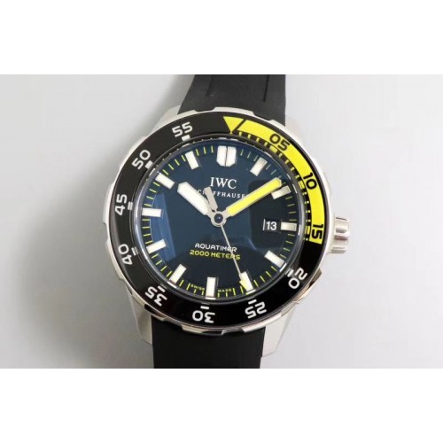 IWC Aquatimer SS IW356802 ZZF 1:1 Best Edition Black Dial on Black Rubber Strap MIYOTA9015