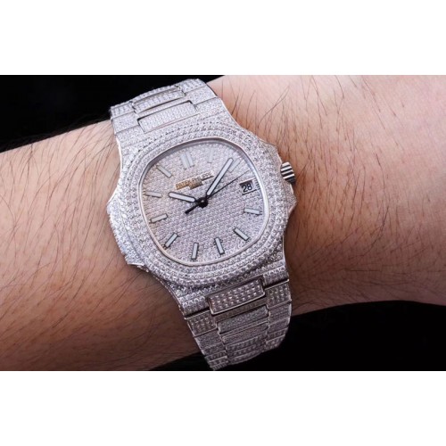 Patek Philippe Nautilus 5719/1G SS Full Diamond PF 1:1 Best Edition on Full Diamond Bracelet A324 Clone